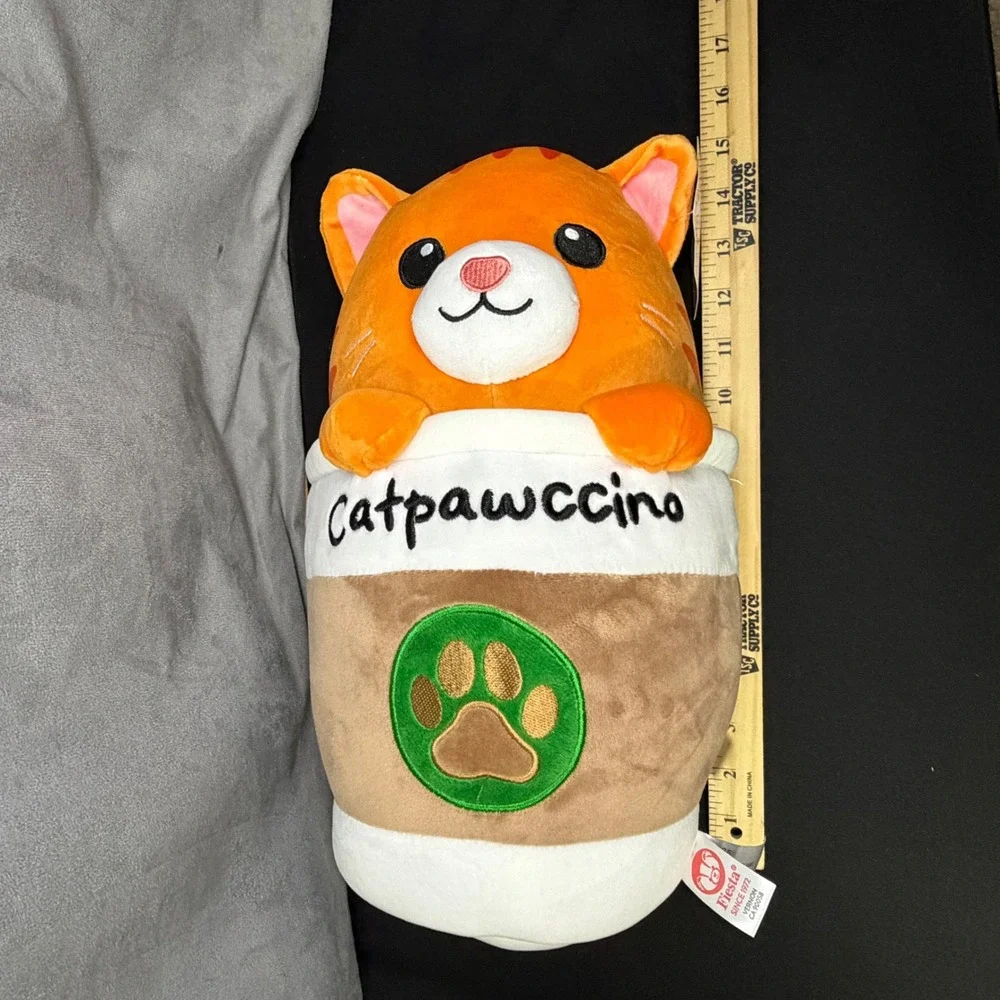 Fiesta Catpawccino Plush Toy ‎ 13 Inch Orange Coffee Cup Cat Squishy C22265